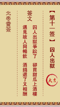 Northern Emperor Spiritual Sign 11th Sign: Prisoner out of Prison Great Luck